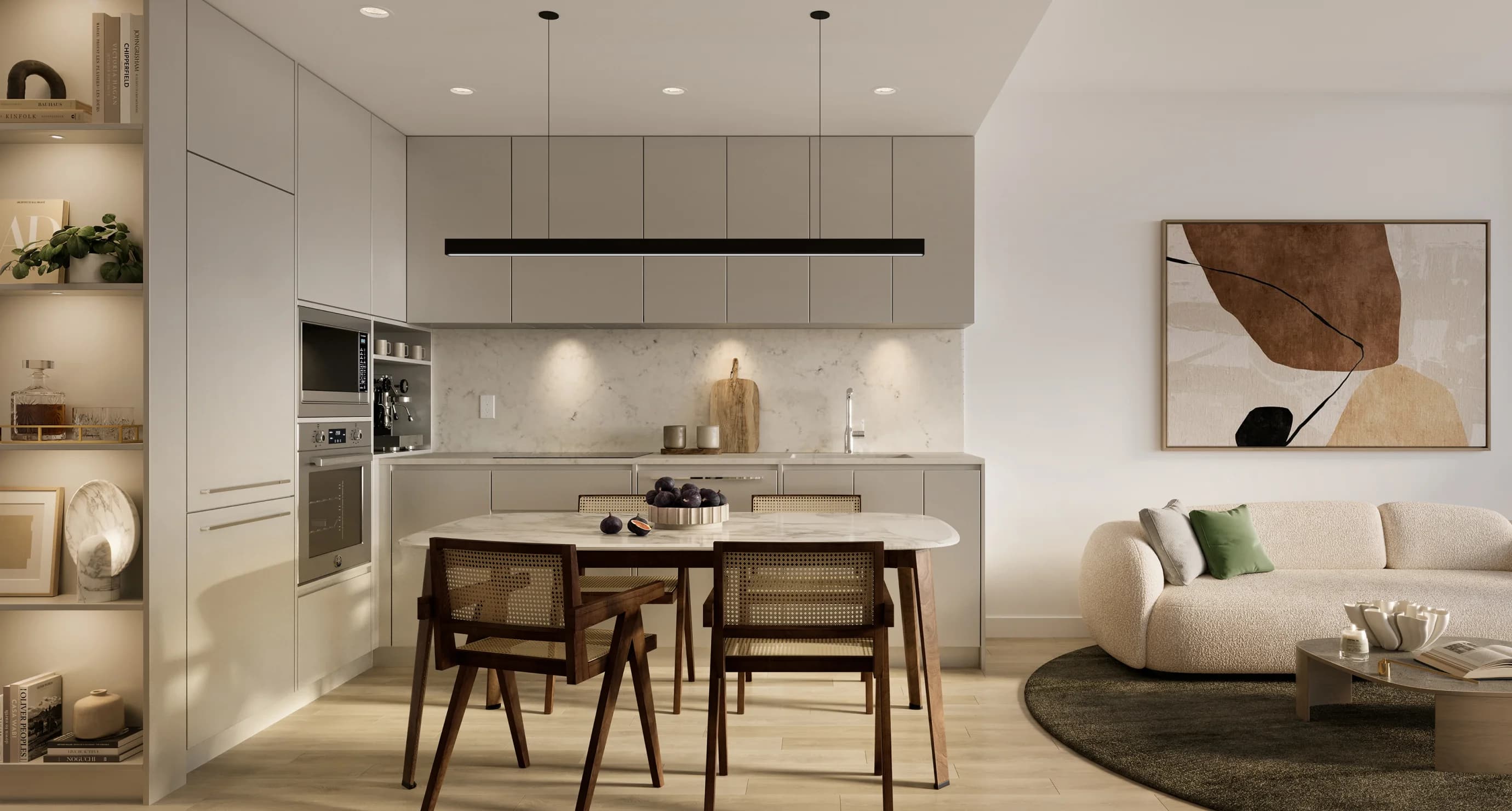 An Ironwood kitchen, with numbered markers on its finishes